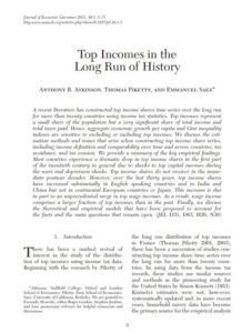 Top Incomes in the Long Run of History by Emmanuel Saez, Thomas Piketty & Tony Atkinson