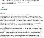 The Event Horizon as a Vanishing Point: a History of the First Image of a Black Hole Shadow from Observation by Emilie Skulberg The Event Horizon as a Vanishing Point: a History of the First Image of a Black Hole Shadow from Observation by Emilie Skulberg