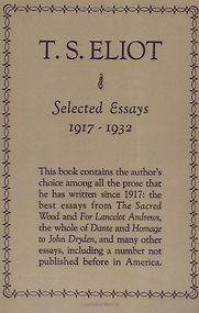 Selected Essays by T S Eliot Selected Essays by T S Eliot